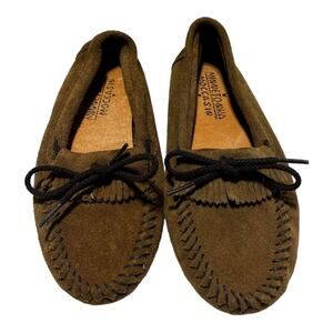 Minnetonka brown leather moccasins KIDS SIZE 2 boy girl unisex